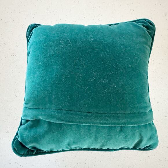 Needlepoint Nutcracker Mini Pillow 8” 8” Green Velvet Back Christmas Decor - Picture 2 of 2